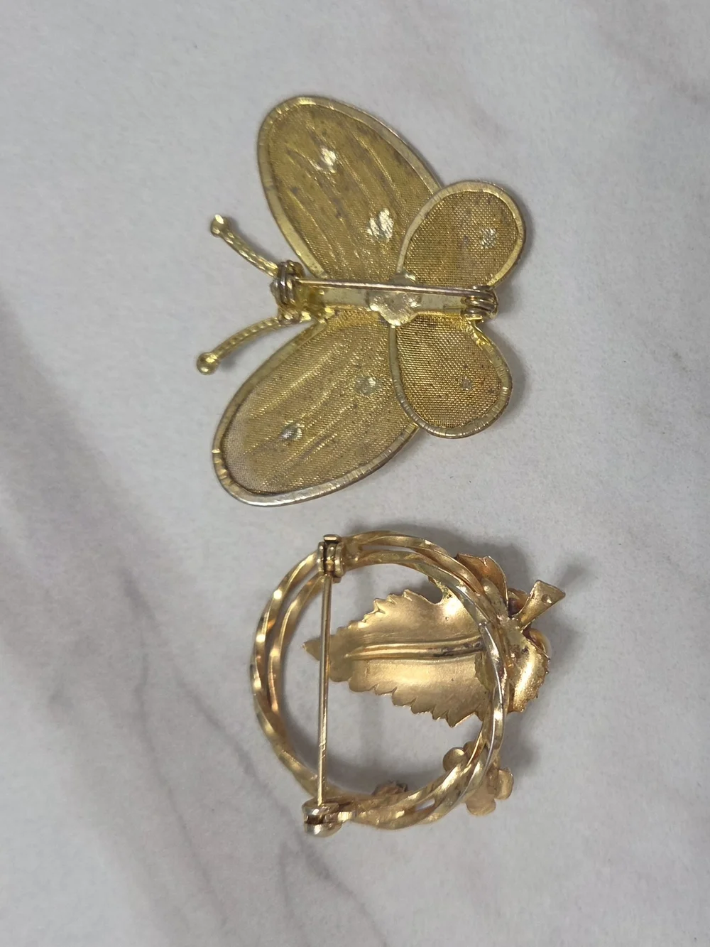 Vintage Gold-Tone Butterfly and Leaf Brooch Set - Women Jewelry